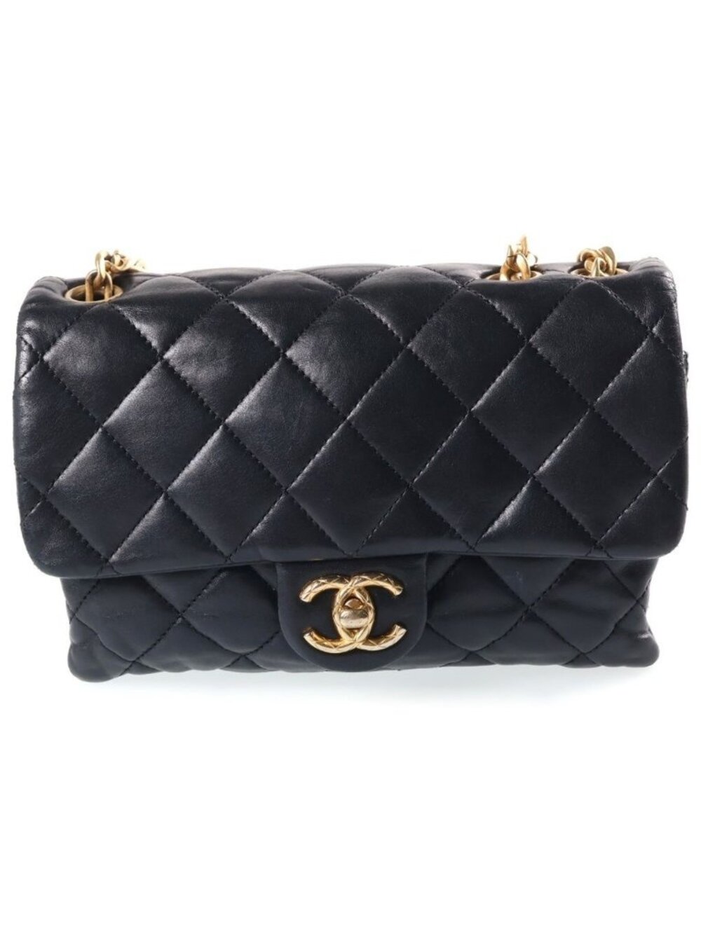 Chanel Quilted 20 S Flap S Chain Mini Shoulder Bag Black Lambskin Gold